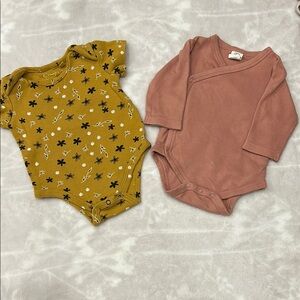 Floral Mustard and Solid Pink Baby One Piece Set
